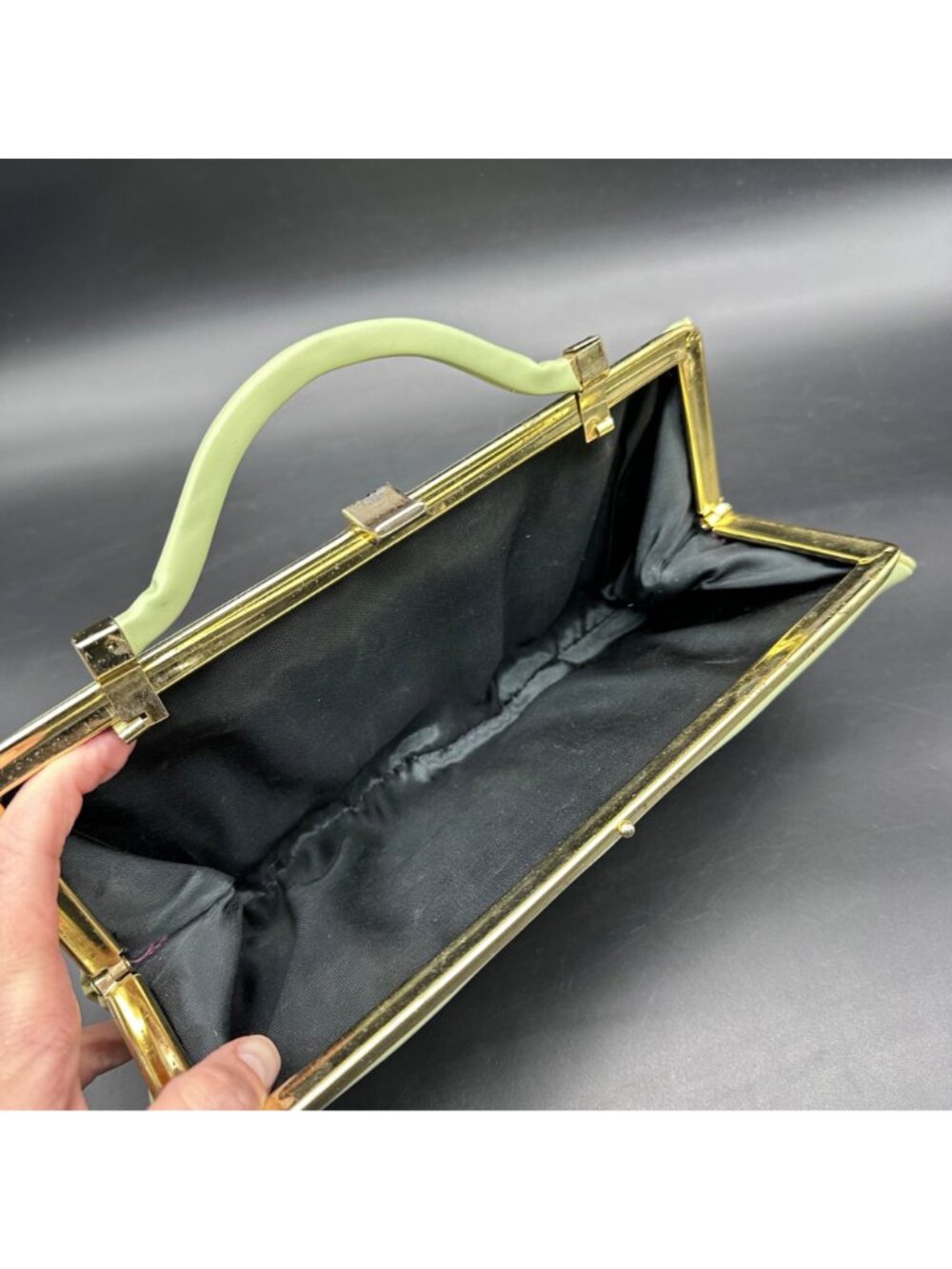 Vintage Green Clutch Purse Handbag Mid Century Retro Fashion Convertible Handle - Picture 4 of 13